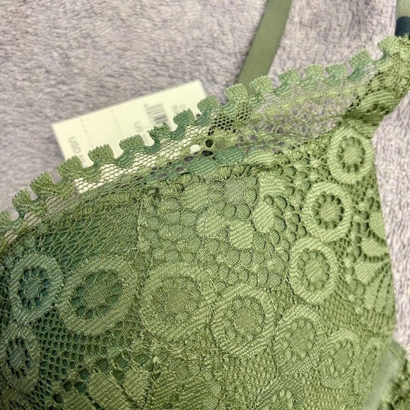 NWT Aerie Real Power Plunge Push Up Joy Lace Bra - Olive Fun - 32C - Picture 10 of 11